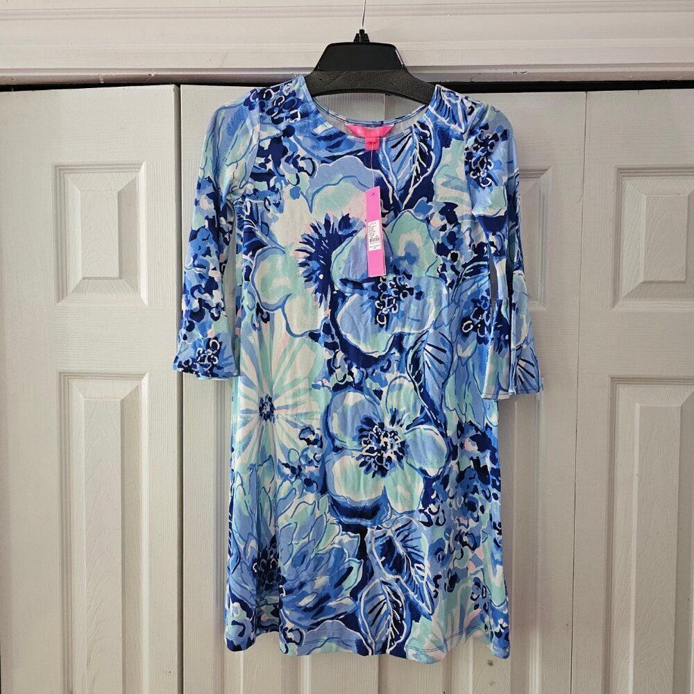 Lilly Pulitzer Women Blue Floral Bell Sleeves Catch And Keep Mini Dress Size XXS - Picture 5 of 11